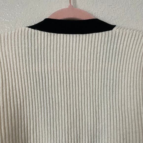 BLDWN Cardigan Women Small Cream Black Sparrow Cashmere Wool Ribbed Knit Sweater - Picture 7 of 12